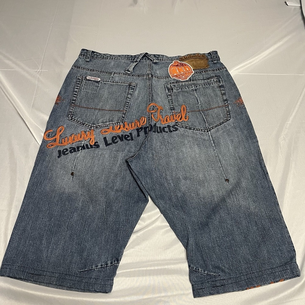Vintage Y2K Denim Shorts Men 38 Baggy Wide Leg AOP Akademiks Jorts Skater